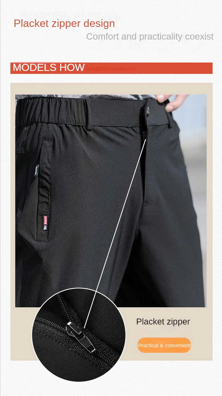Pantalon Homme Grande Taille Soie de Glace Stretch Respirant Jambe Droite Séchage Rapide Élastique Été Confortable Léger Noir Jusqu'à 6XL – Pantalon Premium Grande Taille Soie de Glace Stretch Été | Mode Homme Grande Taille Premium