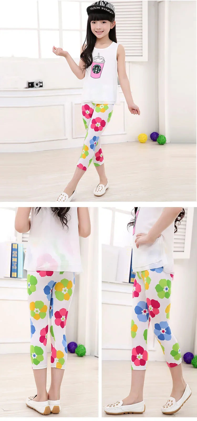 Legging Corsaire Fille Imprimé Fleurs – Pantalon Skinny Stretch Enfant Toutes Tenues 3-10 Ans