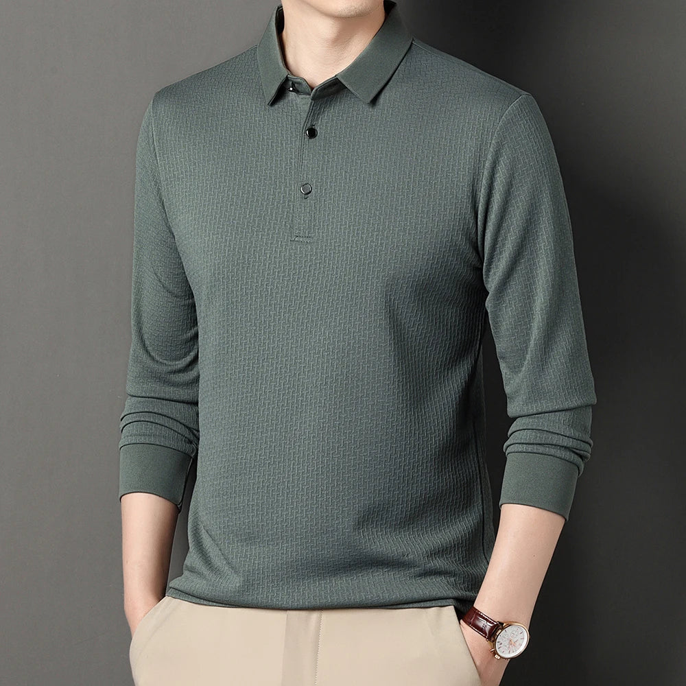 Polo Homme Manches Longues Ajourné Respirant Business Fashion Golf Élégant Grande Taille 4XL Intemporel Confortable – Polo Ajourné Premium Manches Longues Golf | Mode Homme Business Golf Premium