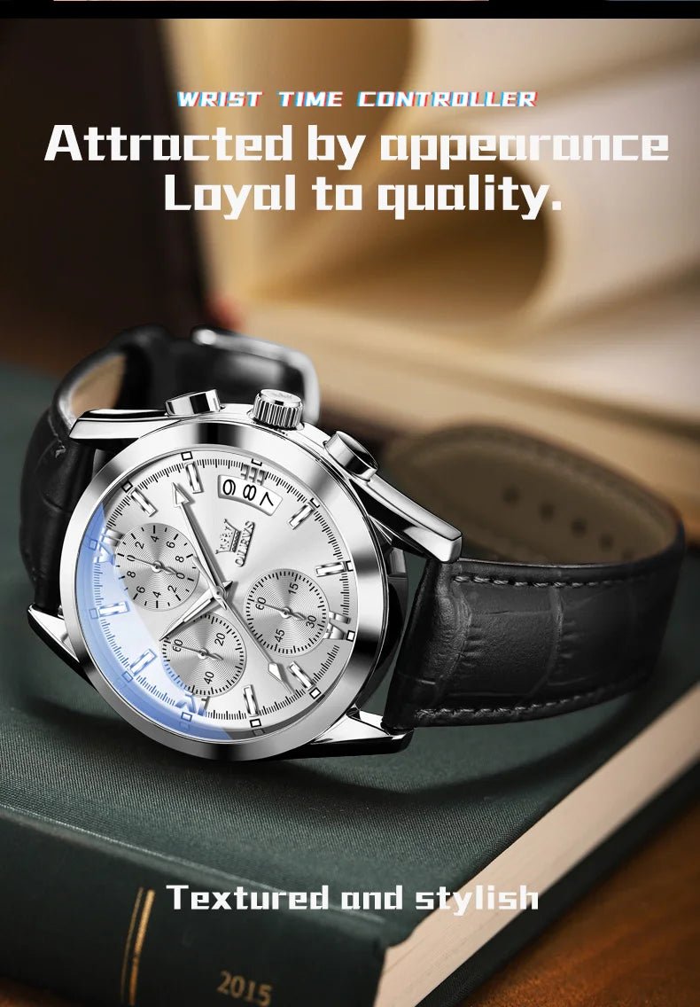 Montre Homme OLEVS 2987 Business Luxe Quartz Cuir Lumineux Date Étanche – Cadeau Sport Élégant