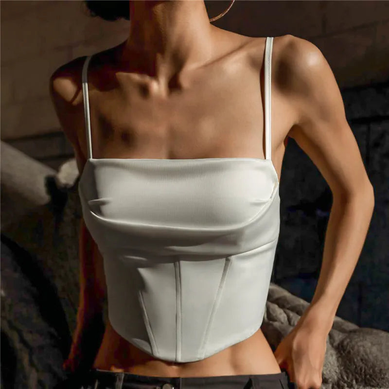 Crop Top Bretelles Fines Bandage Dos Nu & Lacets - Sexy Skinny Streetwear Soirée Femme Été