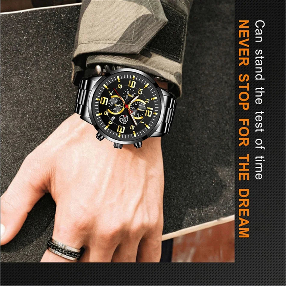 Montre Homme Luxe Quartz Acier Inoxydable Cuir Calendrier Lumineux – Sport Business Fashion
