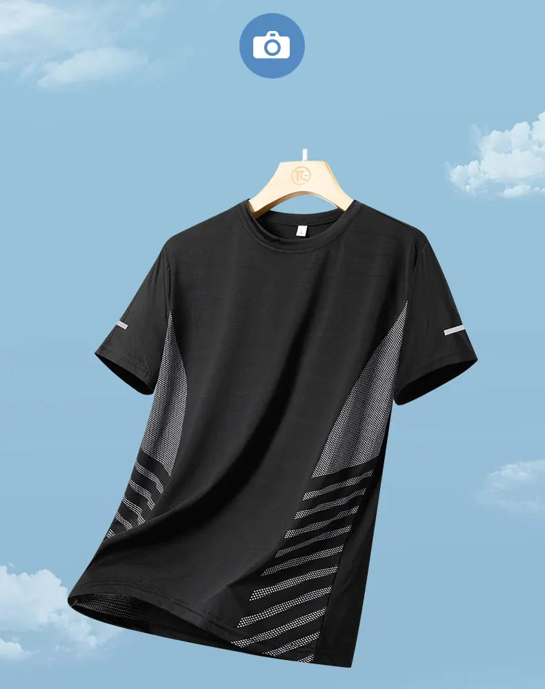 T-Shirt Running Homme Été Soie de Glace Ultra-Léger Imprimé Réfléchissant Séchage Rapide Manches Courtes Respirant Fitness Sport Grande Taille 5XL – Tee Sport Performance | Mode Homme Sport