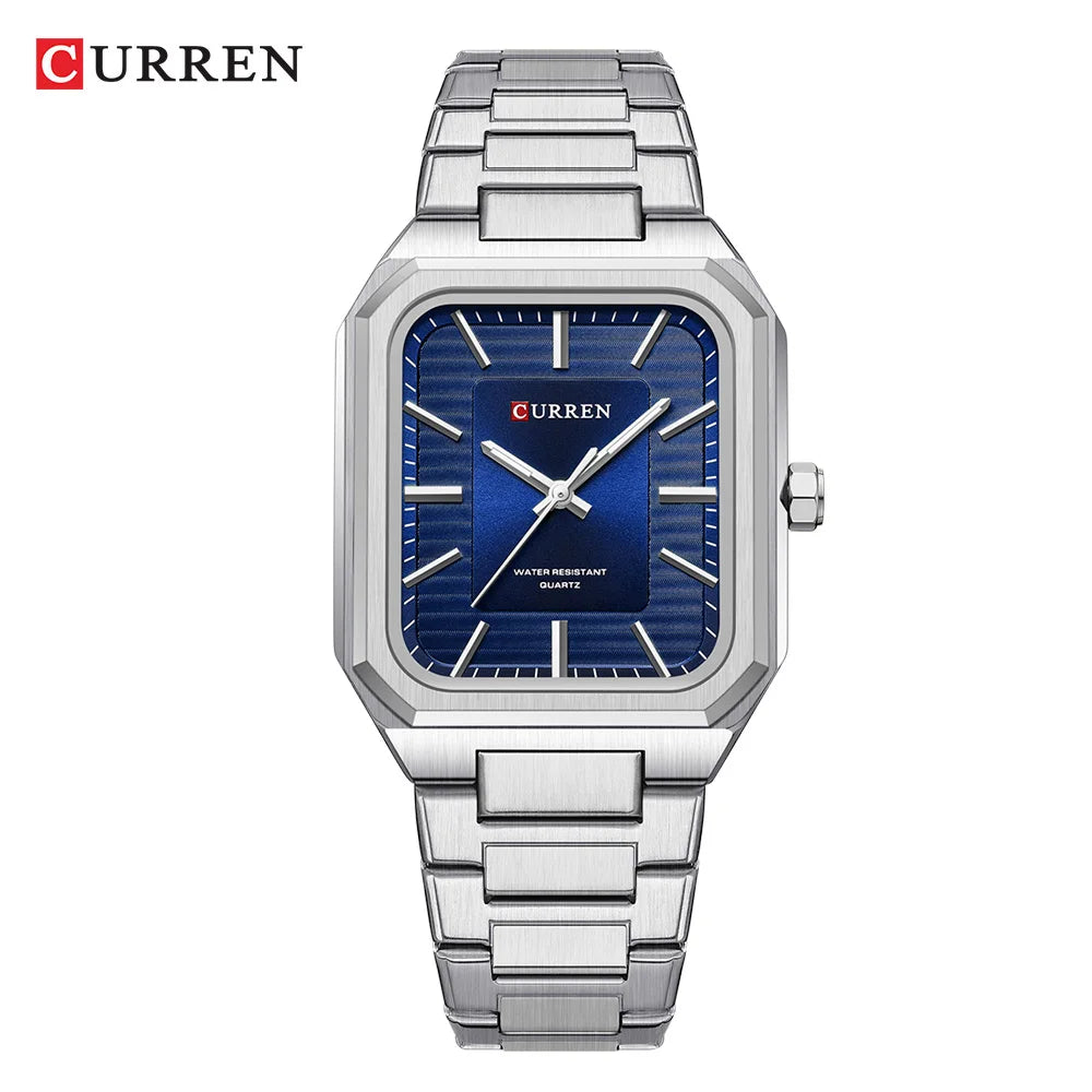 Montre Homme CURREN Vintage Rectangle Acier Inoxydable Quartz Lumineux Étanche – Style Rétro Chic