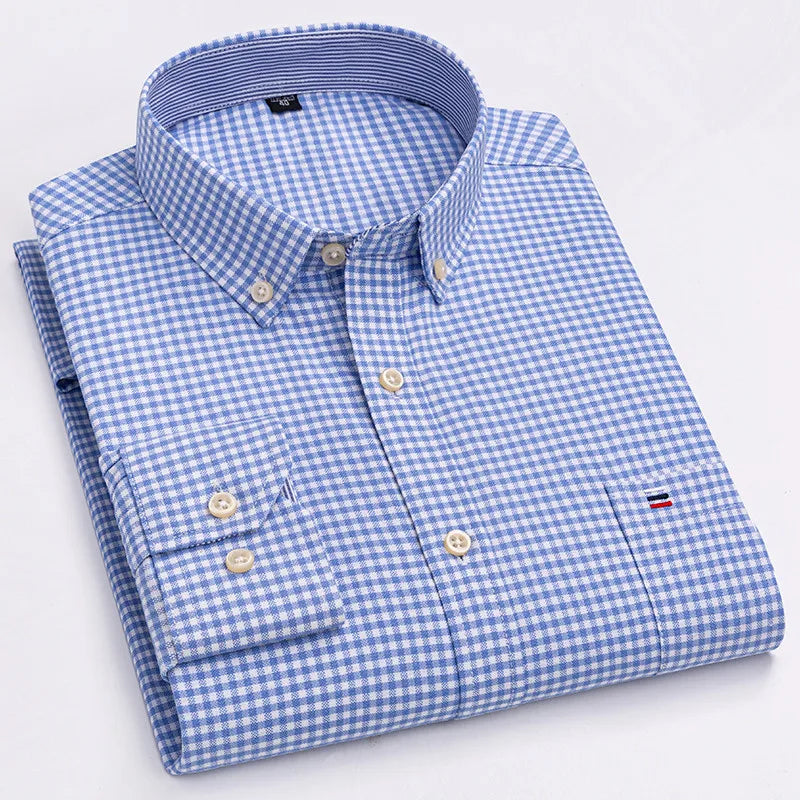 Chemise Homme 100% Coton Manches Longues Carreaux Oxford Casual Business Grande Taille 5XL 6XL 7XL | Chemise Oxford Premium