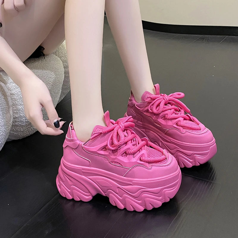 Sneakers Mesh Wedge 8.5cm Femme Chunky 2025 – Plateforme Respirante Talon Caché Été
