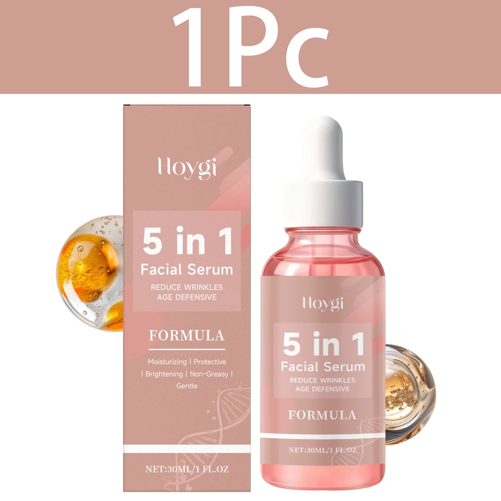 HOYGI Sérum Visage 5-en-1 – Vitamine E Collagène Anti-Rides Raffermissant Hydratant Éclat Pores