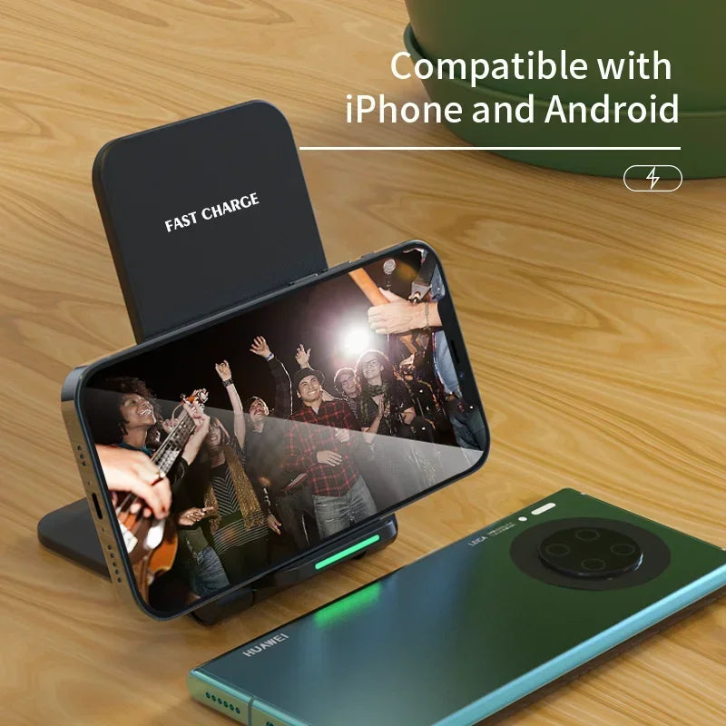 Chargeur Sans Fil 30W Pliable Stand – iPhone 14 13 12 11 Samsung S21 S20 Charge Rapide