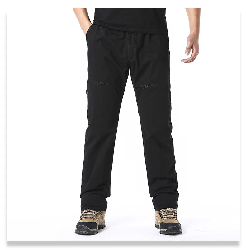 Pantalon Cargo Homme Coton Haute Qualité Multi-Poches Taille Élastique Loose – Casual Outdoor Camping Randonnée Travail Printemps Automne | Mode Homme Tactique