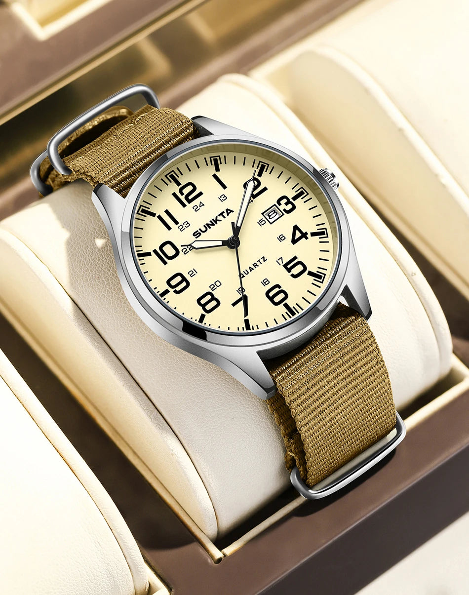 Montre Homme SUNKTA Militaire Sport Luxe Quartz Date Nylon Cuir Lumineux Étanche – Fashion Tendance