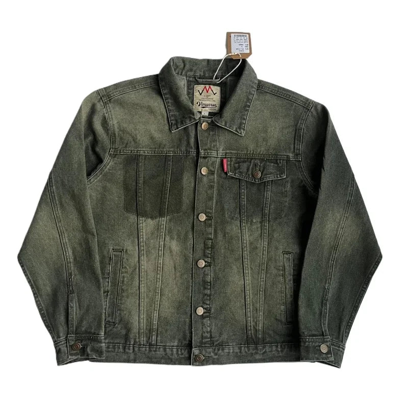 Vintage Jeansjacke Baumwolle 100% Herren Loose – Denim Americana Frühling Herbst