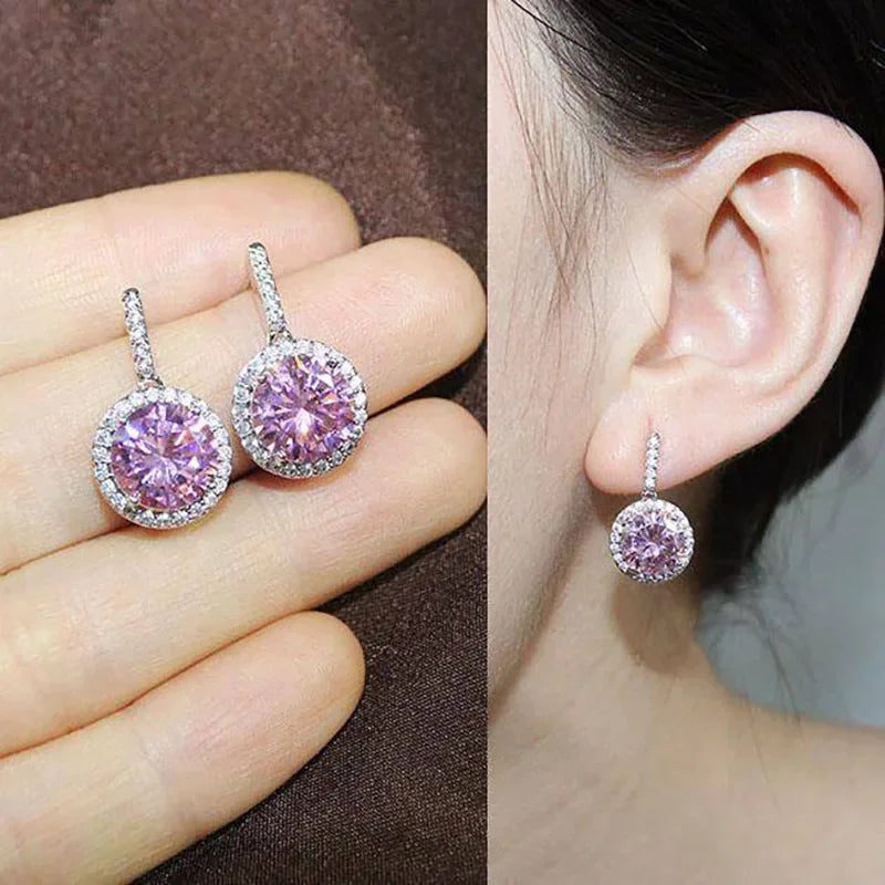Boucles d'Oreilles Zircon Rose Korean Silver 2026 – Clous Luxe Fashion Bijou Cadeau Femme