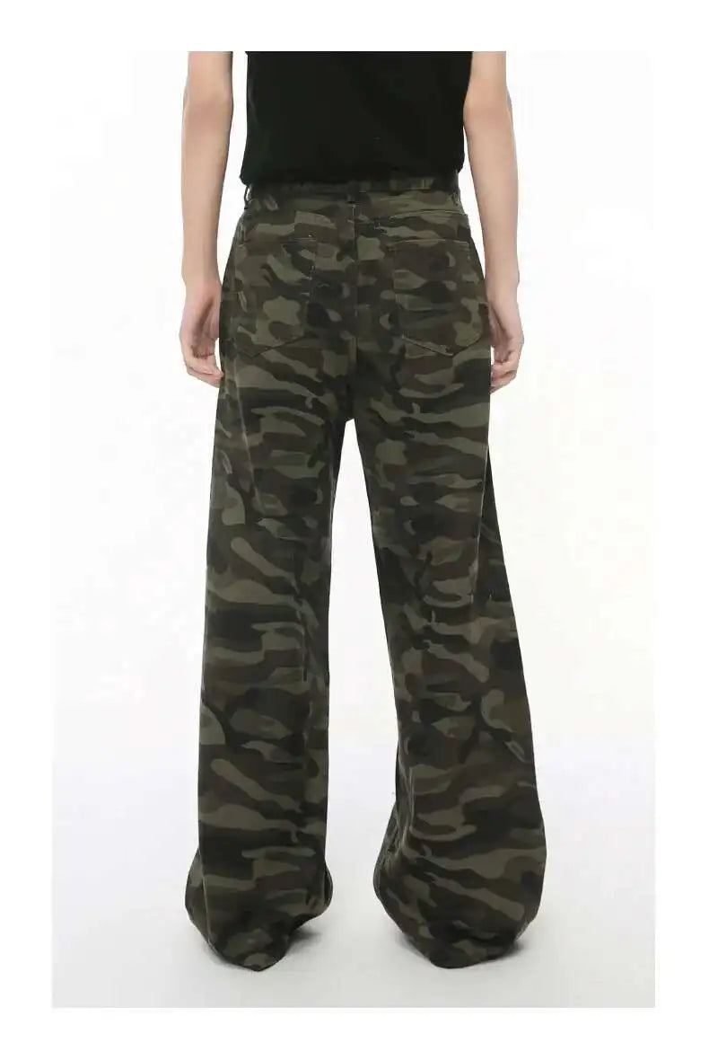 Jean für Herren, Camouflage, Vintage, Washed, weites Bein, Denim, Loose Fit, Casual, Herbst Winter, Hellblau, Streetwear, Trend, Komfortabel – Premium Camo Wide Leg Jeans | Herrenmode Denim Premium Streetwear