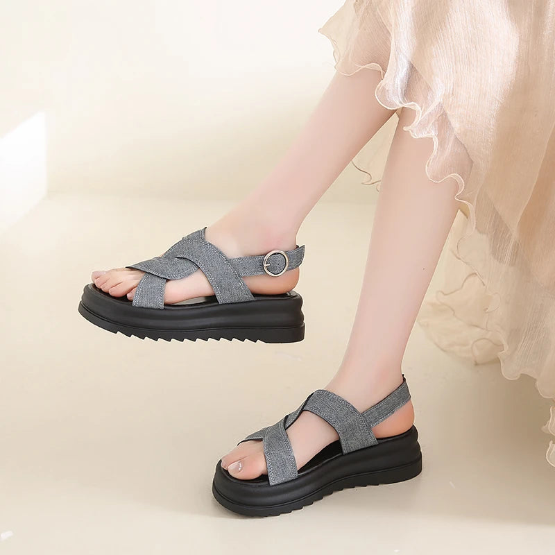 Sandales Romaines Baotou Talon Épais Femme 2025 – Boucle Respirantes Anti-Glisse
