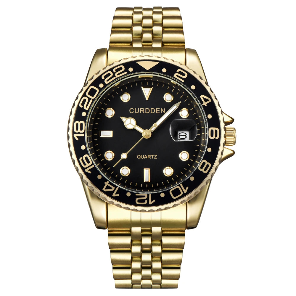 Montre Homme Or & Argent Vintage Quartz – Bracelet Acier Complet Date Fashion Classique