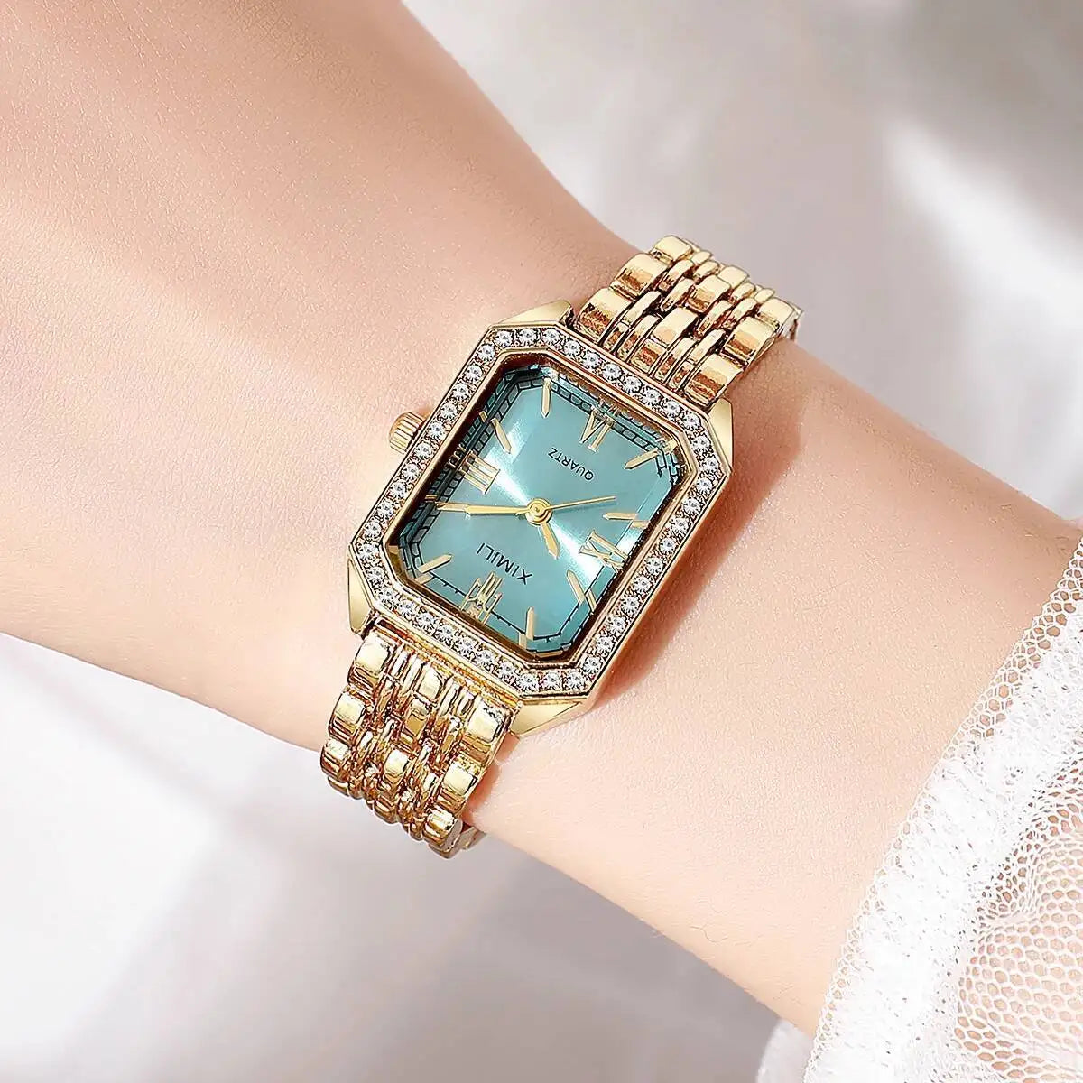 Damen Quarzuhr Rechteck Strass Armband Mode – Elegant Trend Geschenk