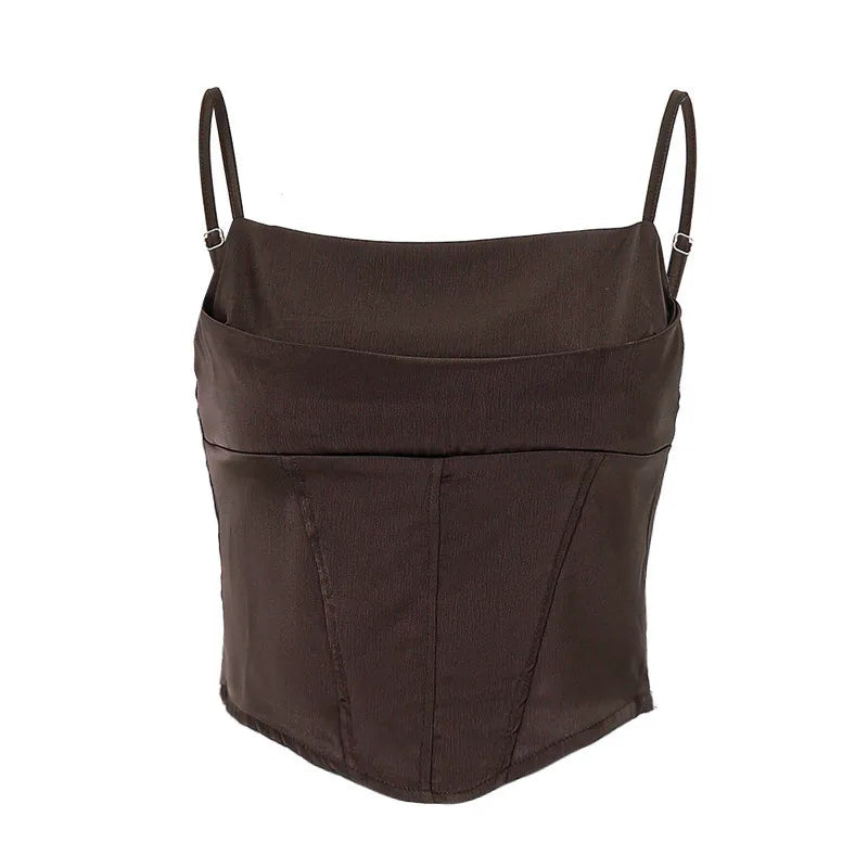 Crop Top Bretelles Fines Bandage Dos Nu & Lacets - Sexy Skinny Streetwear Soirée Femme Été