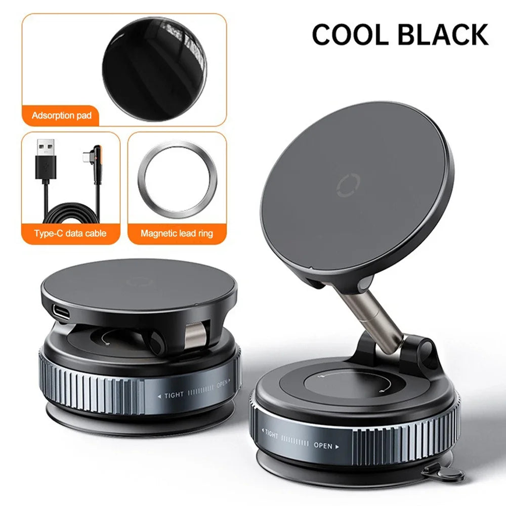 Support Voiture Magnétique 15W 360° Pliable – Chargeur Sans Fil Ventouse Navigation GPS