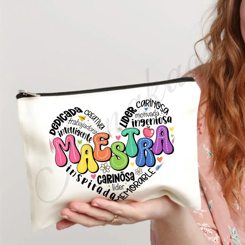 Trousse Maquillage Maestra Imprimé Coeur Espagnol – Organisateur Voyage & Crayon | Cadeau Enseignante