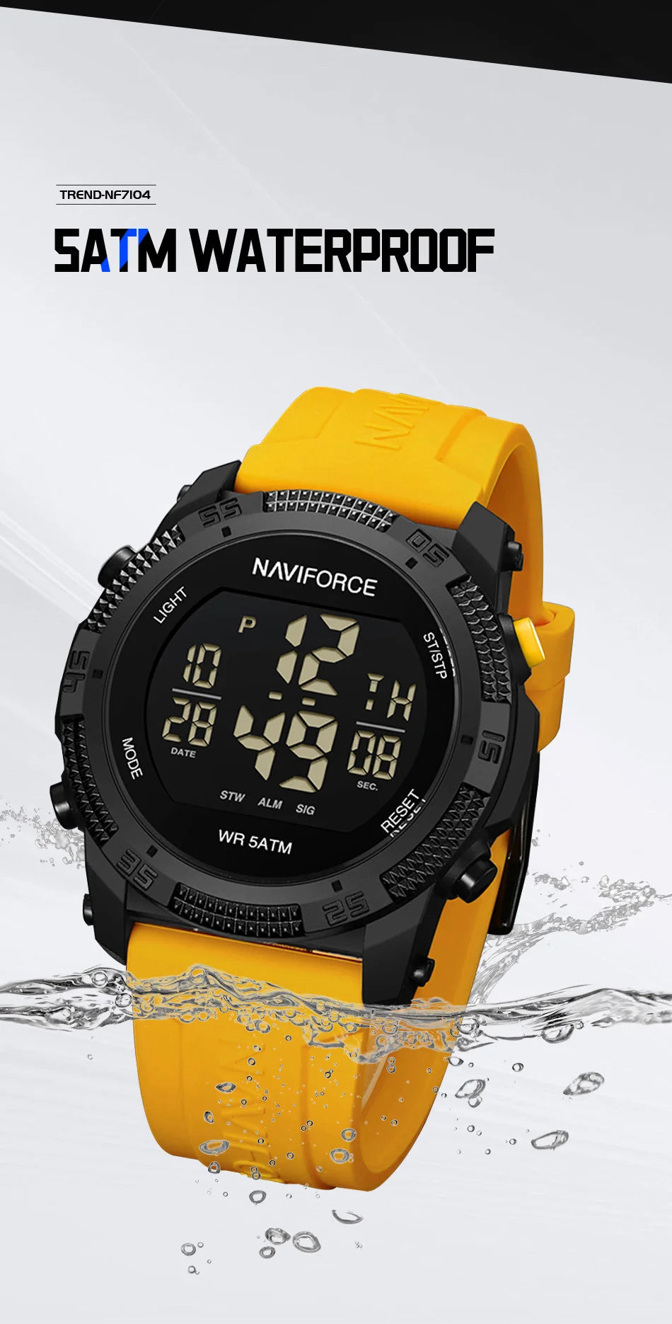Montre Homme NAVIFORCE Sport Électronique Silicone 5ATM – Étanche Tendance Fashion