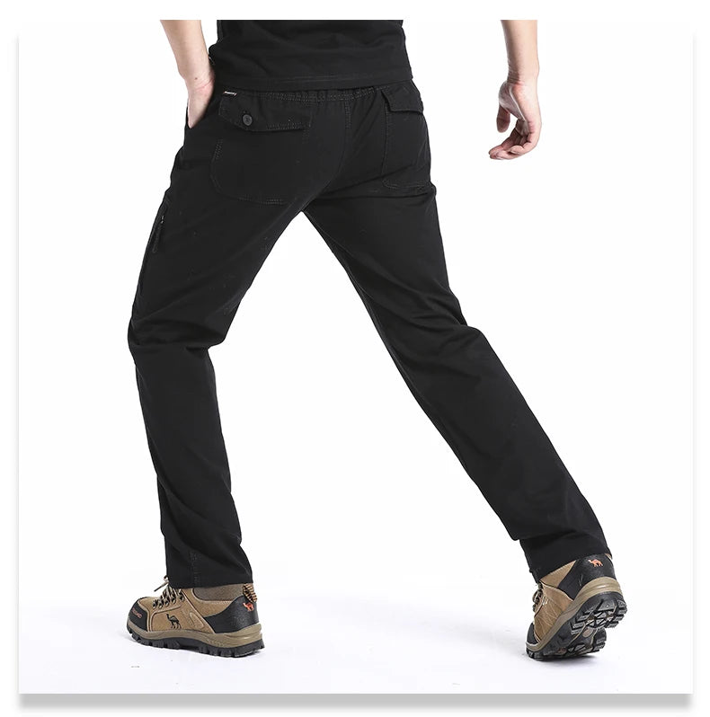 Pantalon Cargo Homme Coton Haute Qualité Multi-Poches Taille Élastique Loose – Casual Outdoor Camping Randonnée Travail Printemps Automne | Mode Homme Tactique