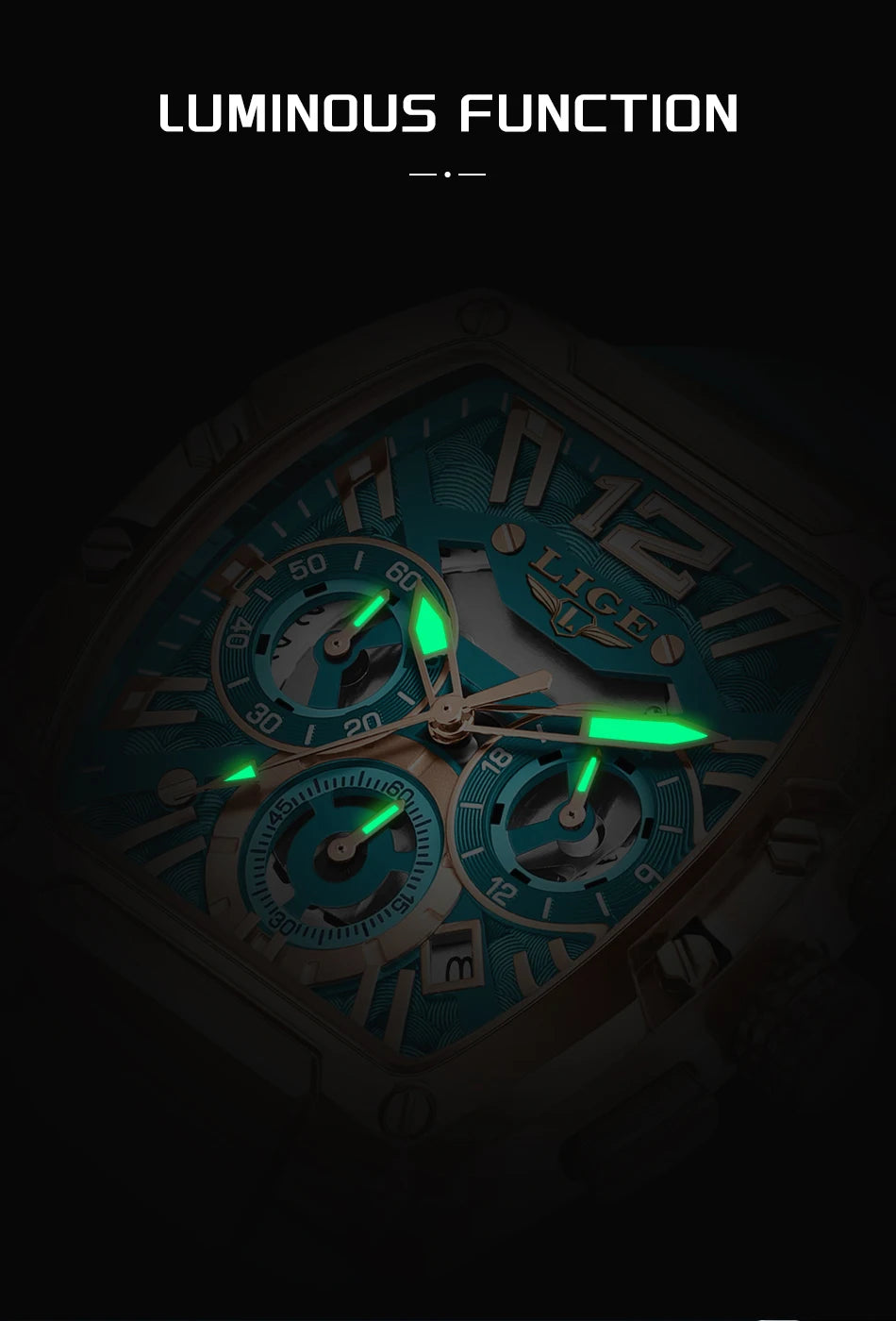 Montre Homme LIGE Sport Quartz Silicone Squelette Lumineux Calendrier – Étanche Outdoor Fashion