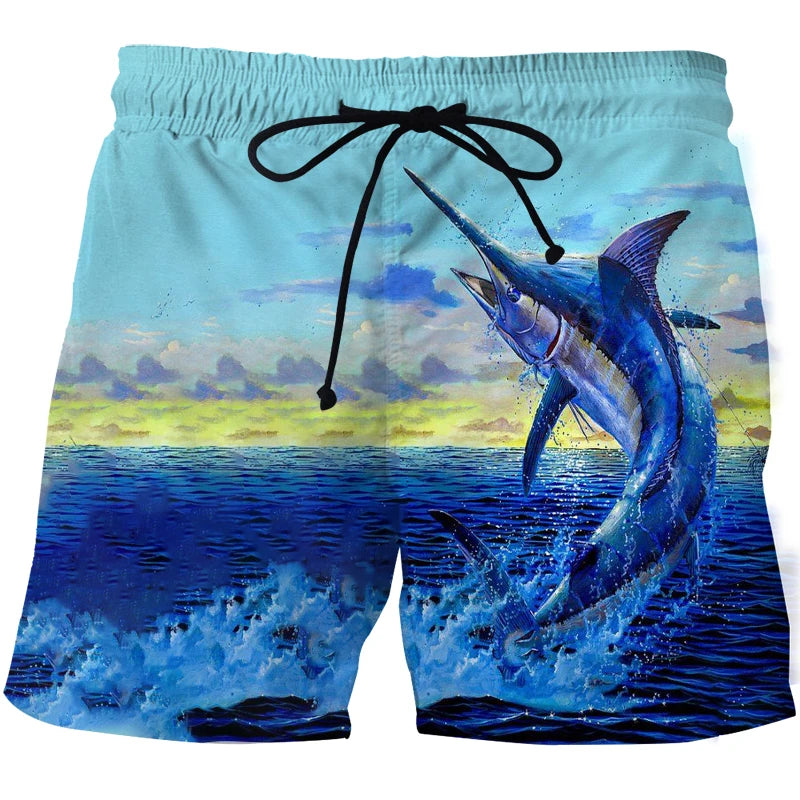 Short de Surf Homme Imprimé 3D Paysage & Poissons – Séchage Rapide | Plage, Fitness & Sport Été | Casual Tendance