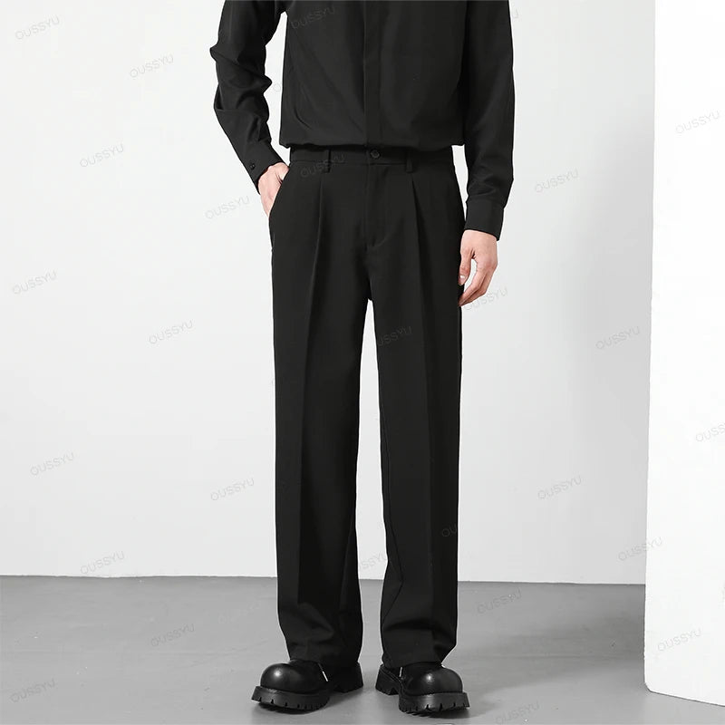 Pantalon Homme Casual Business Style Coréen Taille Élastique – Noir Marron Gris Kaki Grande Taille S-4XL Automne | Mode Homme Élégant