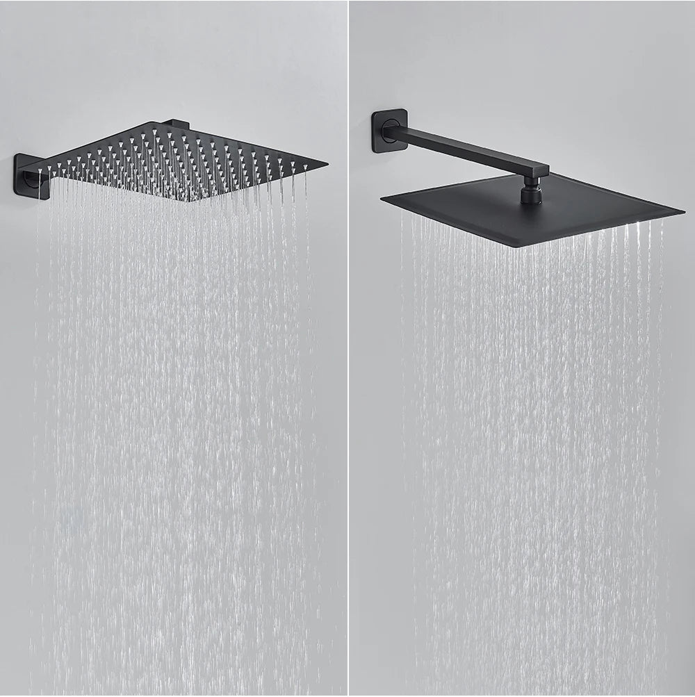 Ensemble Douche Encastré Noir Mat – 2-3 Voies, Mitigeur Caché, Pommeau Pluie | Salle de Bain Design