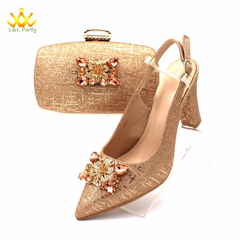 Ensemble Chaussures + Sac Italien Orange Cristal – Pumps Luxe Mariage Fête 2024