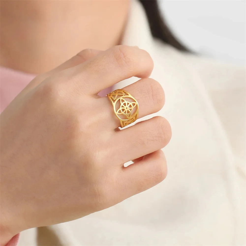 Bague Nœud Celtique Acier Inoxydable — Amulette Protection Wicca Couple