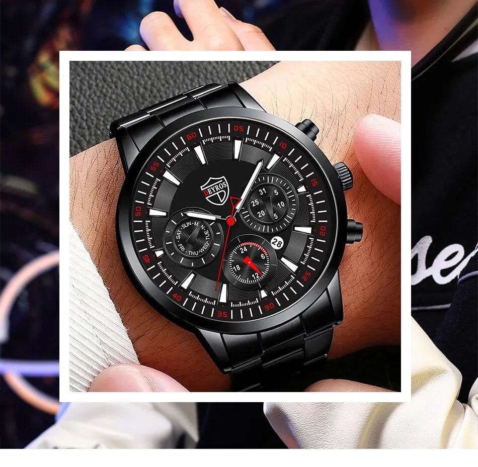 Montre Homme Business Quartz DEYROS – Acier Inoxydable Lumineux Date Calendrier Fashion Casual