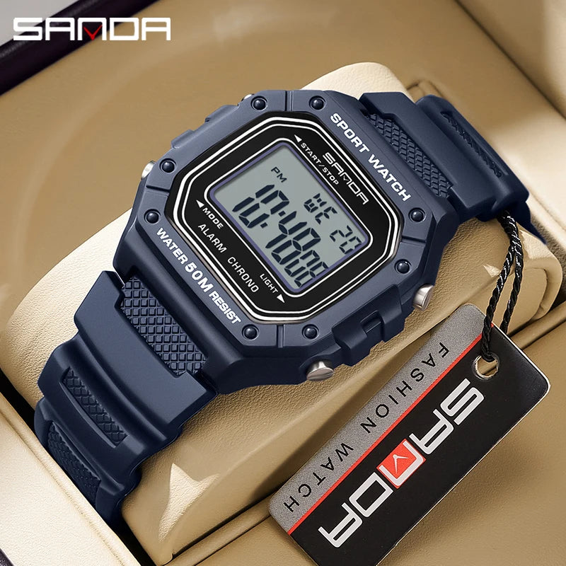 SANDA 2156 Herren Militär Digitaluhr – LED Sport Army Wasserdicht Stoppuhr Großes Zifferblatt