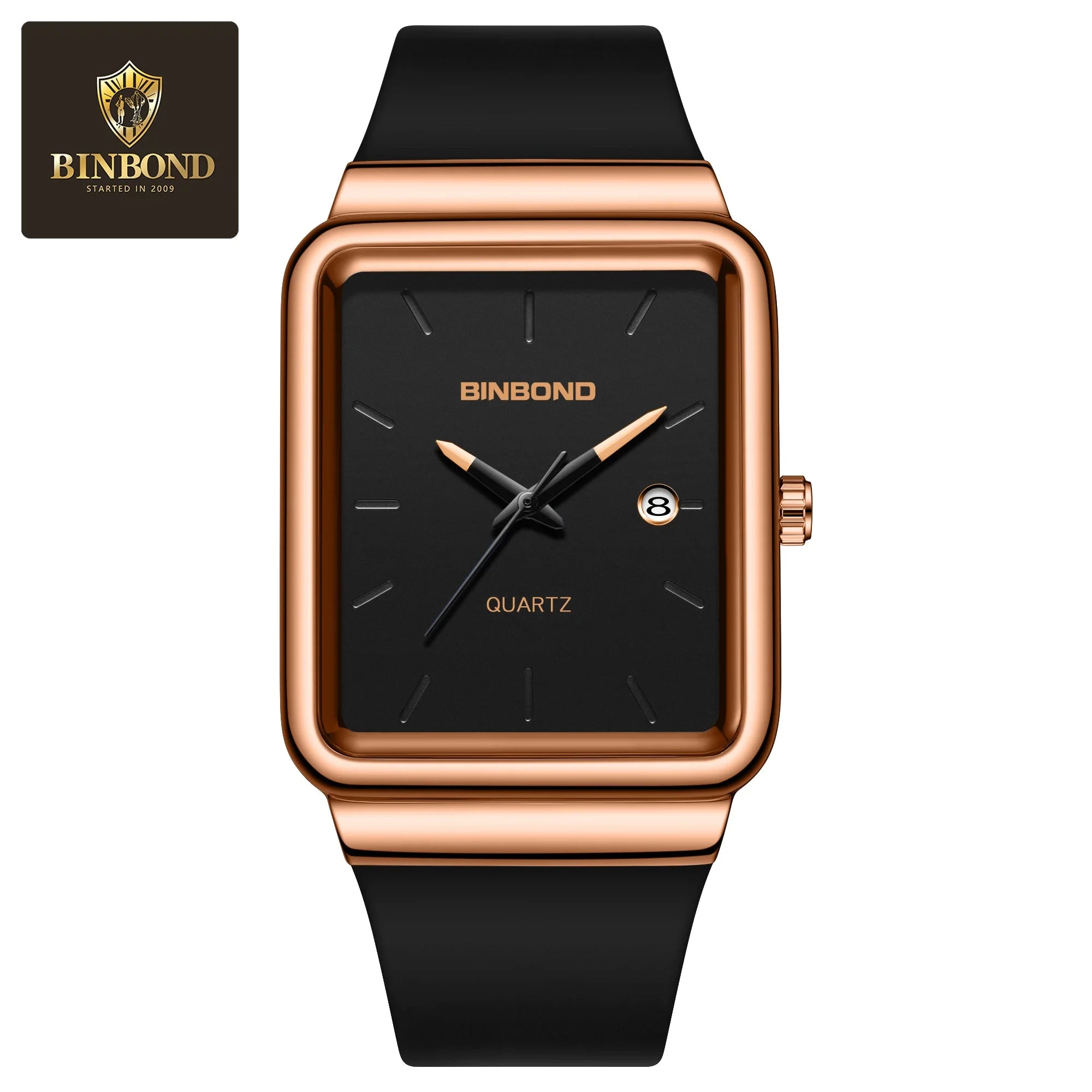 Montre Homme BINBOND Carré Quartz Silicone – Fashion Simple Étanche Tendance Original