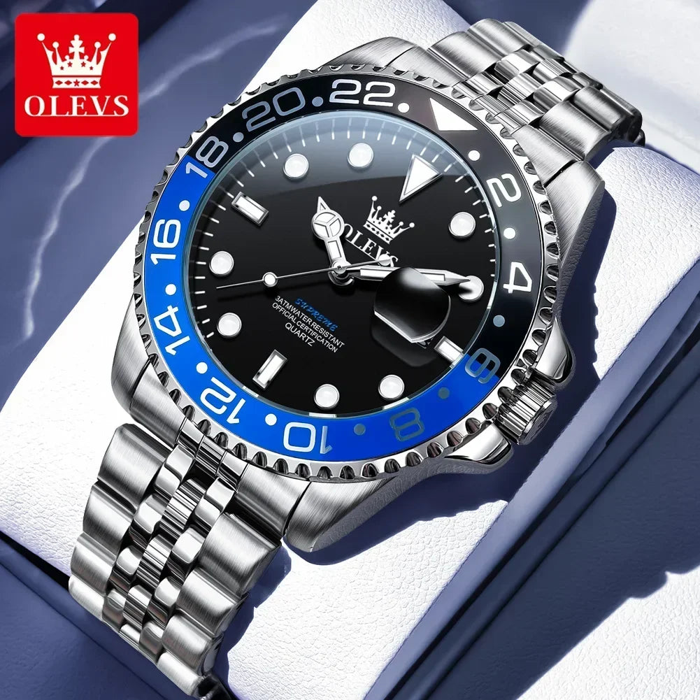 Montre Homme OLEVS 5657 Quartz Sport – Acier Inoxydable Lumineux Étanche 30M Date Cadeau