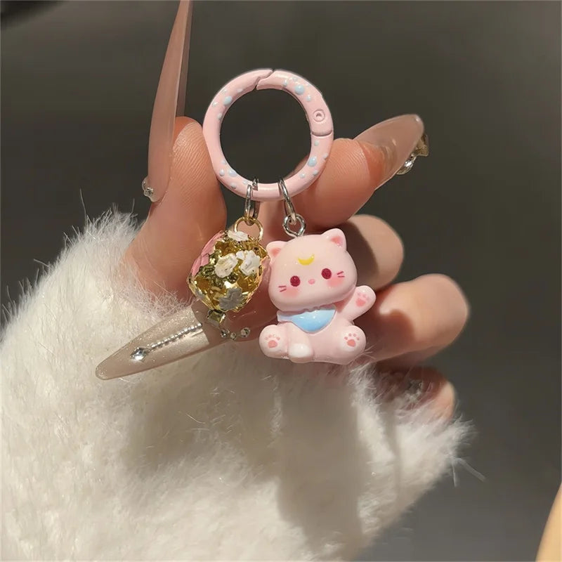 Porte-Clés Chaton Résine Clochette Kawaii – Lot 1 ou 3 pcs | 6 Couleurs au Choix | Pendentif Sac & Cadeau Femme Mignon & Original
