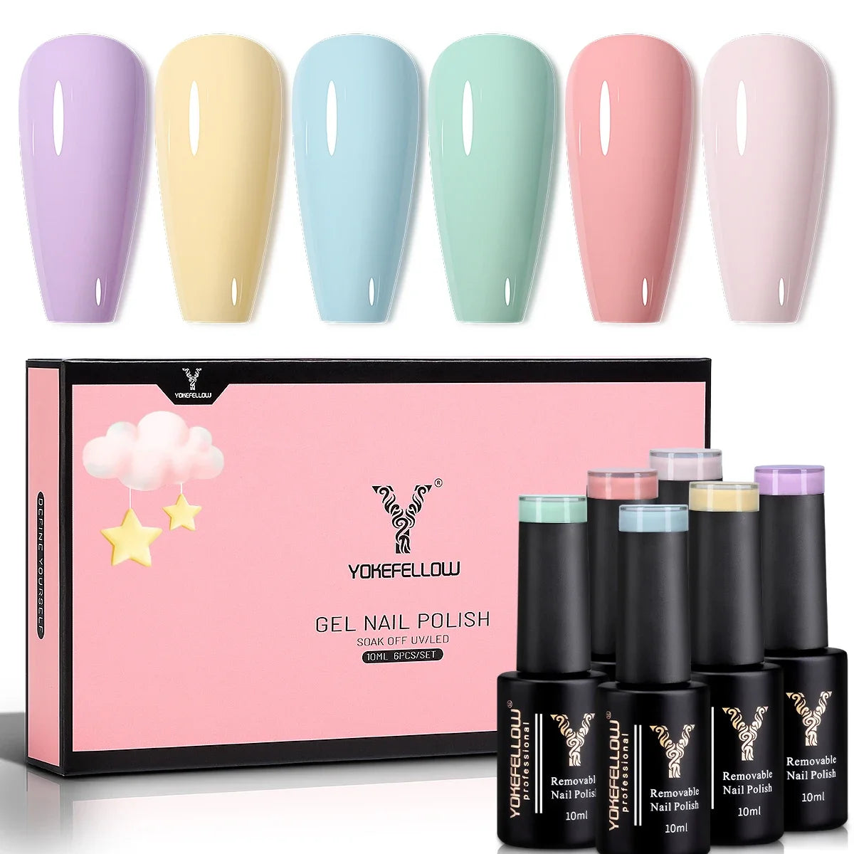 YOKEFELLOW Gel Polish Pastel Pink Glitter 6pcs – Vernis Semi-Permanent Été DIY Salon 10ML