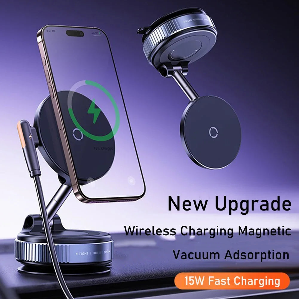 Support Voiture Magnétique 15W 360° Pliable – Chargeur Sans Fil Ventouse Navigation GPS
