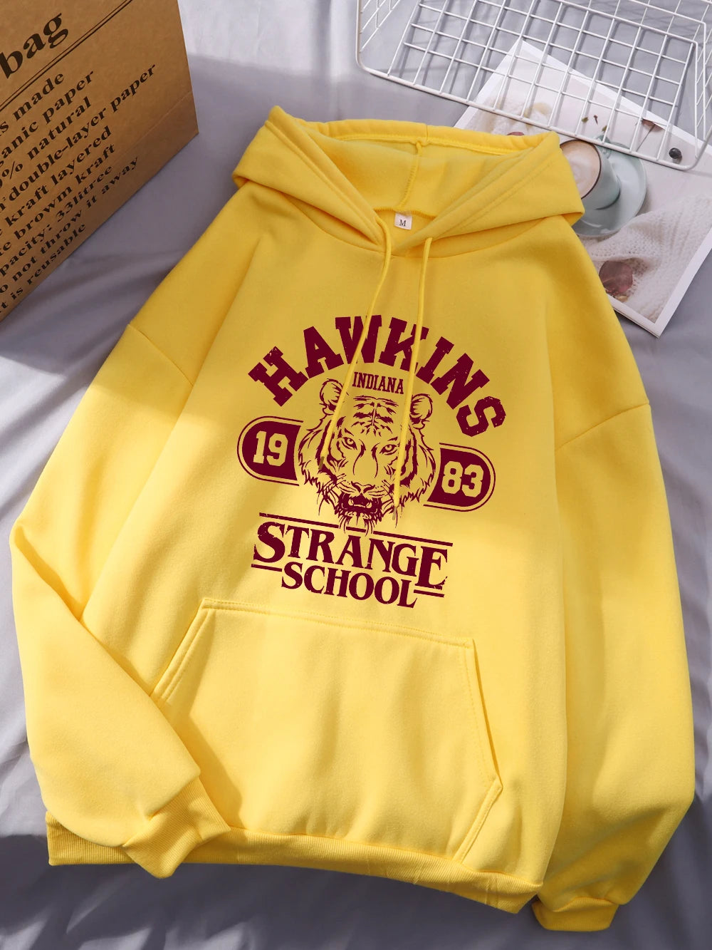 Sweat À Capuche Femme Hawkins Strange School 1983 Polaire Chaud Ample Poche – Streetwear | Hiver