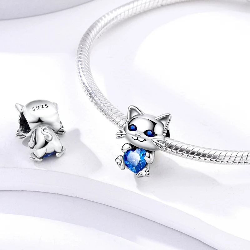 Charm Argent 925 Bleu Rotatif – Œil Démon, Main, Lune & Ciel Étoilé | Perle Pendentif Bracelet Femme | Bijou Spirituel & Mystique