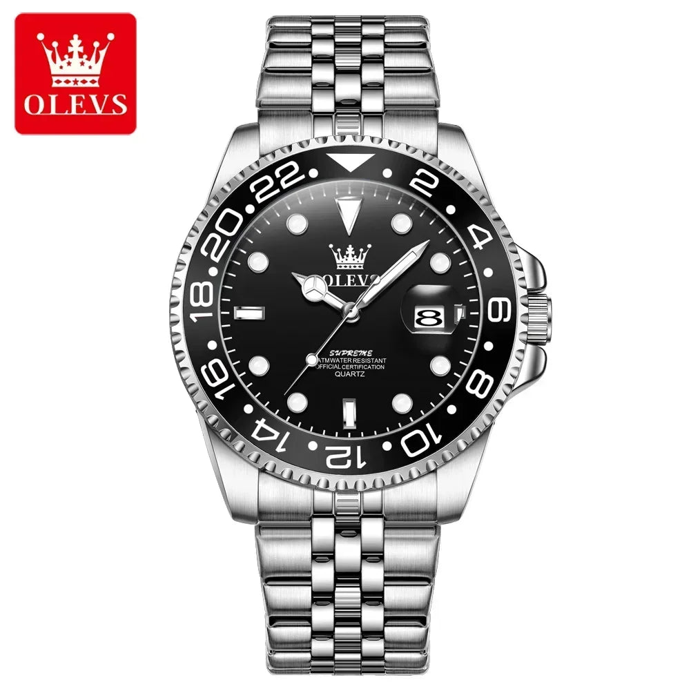 Montre Homme OLEVS 5657 Quartz Sport – Acier Inoxydable Lumineux Étanche 30M Date Cadeau