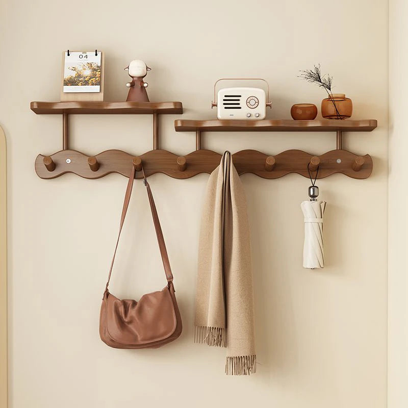 Porte-Manteau Mural Multifonction – Patère Entrée avec Étagère Crochets Vêtements Sacs Clés Écharpes