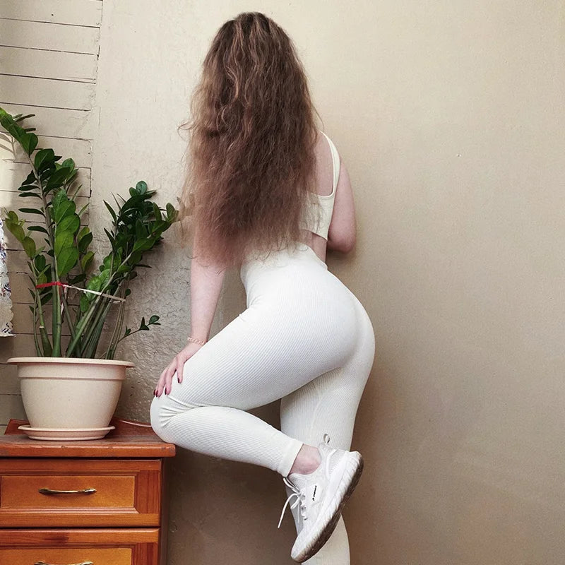 Ensemble Sport Femme Seamless Ribo – Legging Gainant & Haut Manches Longues | Gym, Yoga & Fitness | Tenue Sportive Sexy