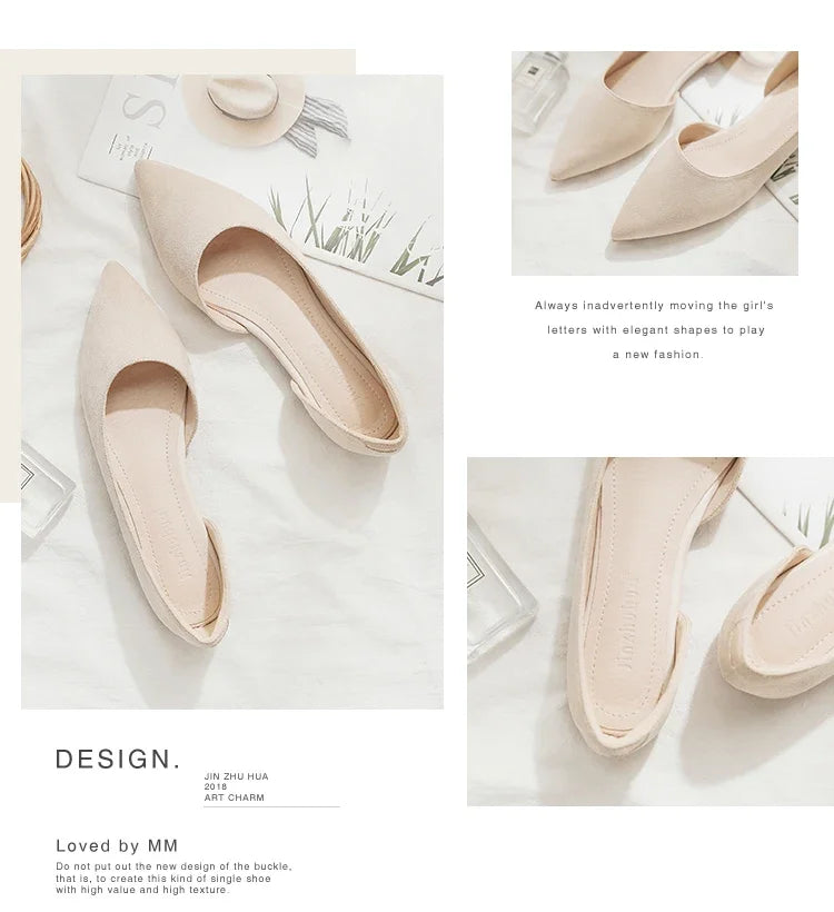 Ballerines Bout Pointu Flock Slip-on 2025 – Talon Plat Couleur Unie Tailles 31 à 46
