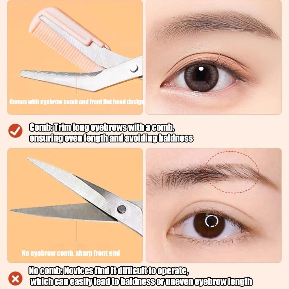 Ciseaux Sourcils Inox avec Peigne Intégré – Taille Précise & Sourcils Parfaits | Rose, Blanc & Noir | Outil Beauté Grooming