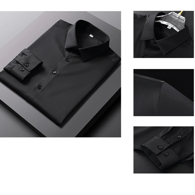 Chemise Homme Manches Longues Couleur Unie – Infroissable Anti-Plis Business Casual Élégante | Mode Homme Premium