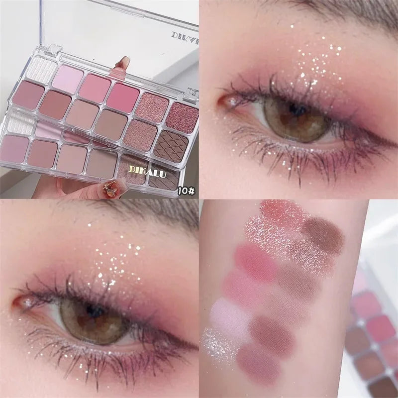 Palette Fards À Paupières 12 Couleurs Coeur Rose – Tons Froids Mat & Brun | Maquillage Coréen Naturel