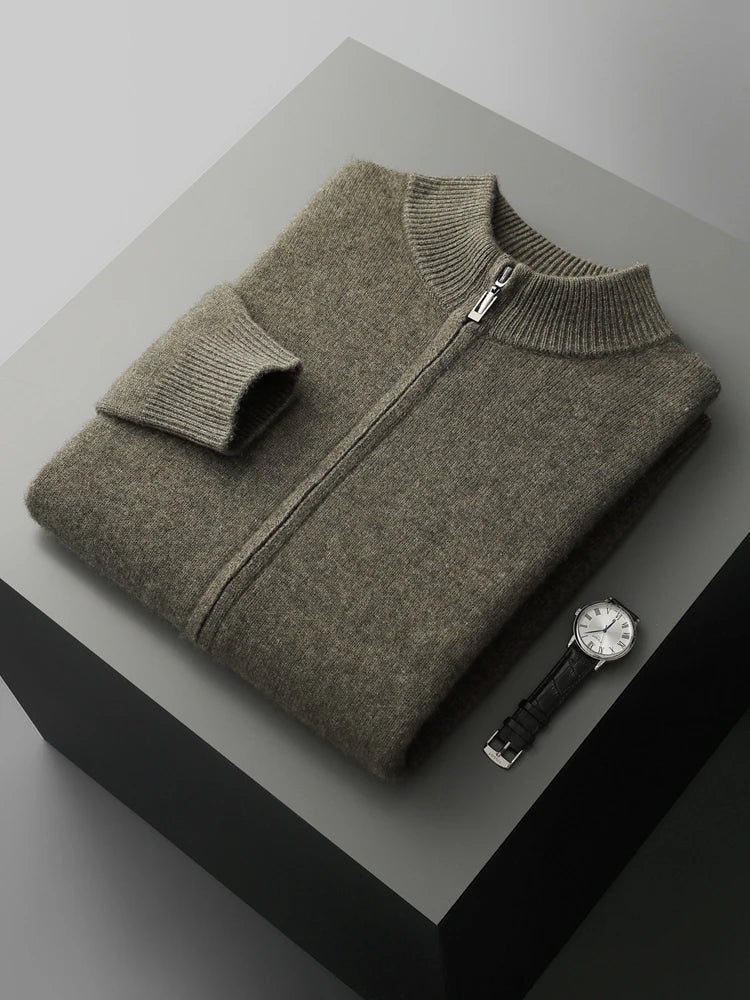 Cardigan Homme 100% Laine Mérinos Zippé Cachemire Épais Smart Casual Automne Hiver Chaud Confortable Tricoté Premium – Pull Zippé Luxe Laine Véritable | Mode Homme Luxe Premium