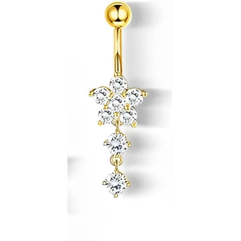 Piercing Nombril 14G Acier Chirurgical Fleur CZ Pendentif – Anneau Nombril Femme Premium & Hypoallergénique | Body Jewelry Élégant & Sécurisé