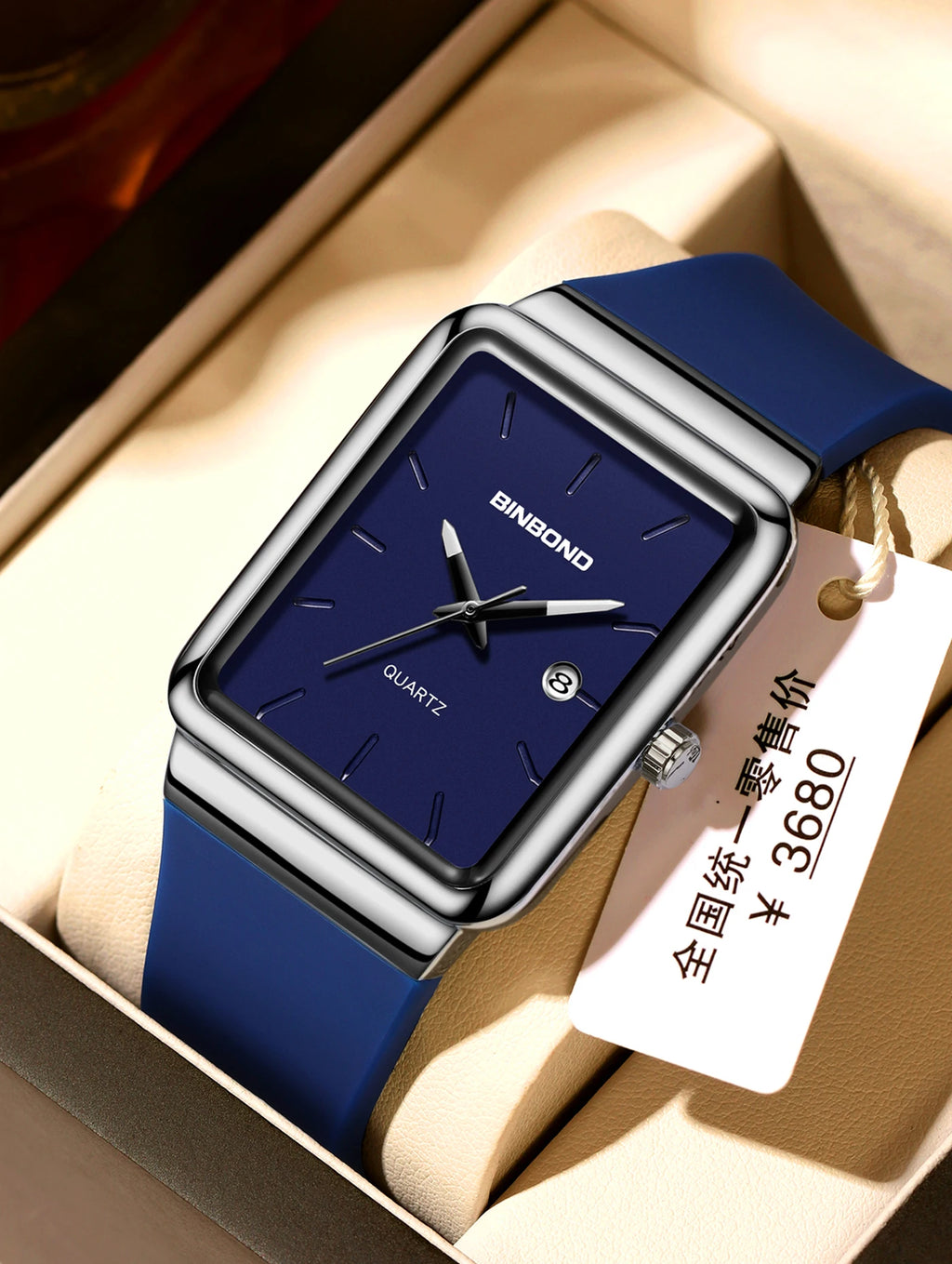 Montre Homme BINBOND Carré Quartz Silicone – Fashion Simple Étanche Tendance Original